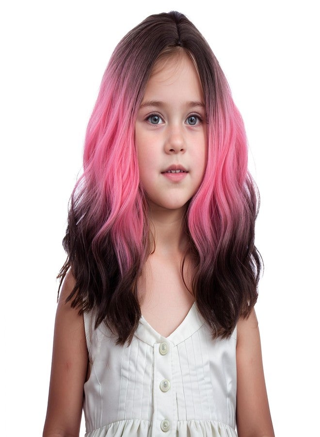 DUDUWIG Girls Pink Ombre Black Wig Short Pink to Black Wavy Curly Wig for Kids Children Side Part Wigs Synthetic Hair Wigs Hairnet Include - Image 1